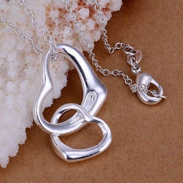 P007 fashion jewelry chains necklace 925 silver pendant Double love fall