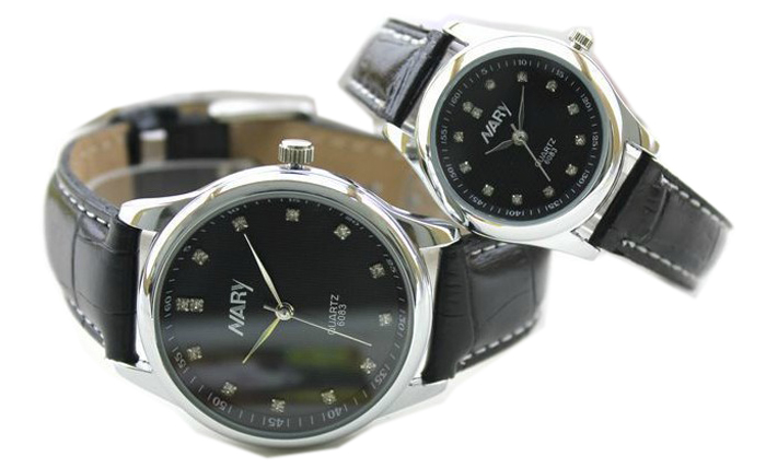 F04447 Concise Rhinestone PU Leather Strap Lover's Quartz Wrist Watch Best Gift For Couple Lady Man + Free Shipping(China (Mainland))