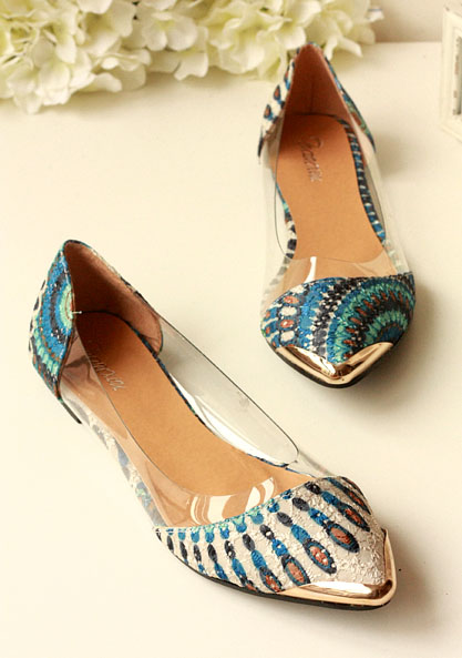 Multicolor embroidery the gap chintz transparent women pointed toe flat shoes fashion shoes(China (Mainland))