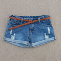 2013 denim shorts female wearing white hole roll-up hem roll up hem shorts jeans
