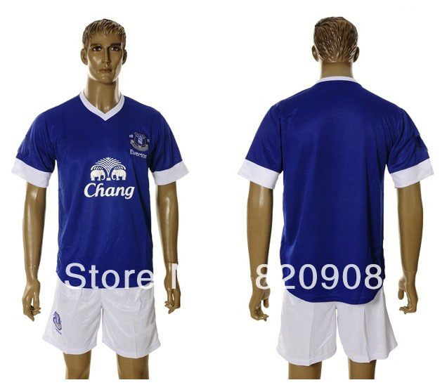 Free shipping 2012-2013 Embroidery quality Everton home away soccer jersey,men club Everton soccer uniform kit football jersey(China (Mainland))