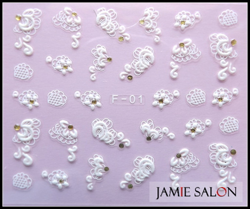 Fashion DIY 3D Delicate Carve Flowers White Fingernail Stickers Series F Nail Decals For Nail Art