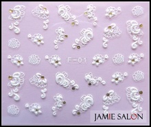 Fashion DIY 3D Delicate Carve Flowers White Fingernail Stickers Series F Nail  Decals For Nail Art Decorations#F01