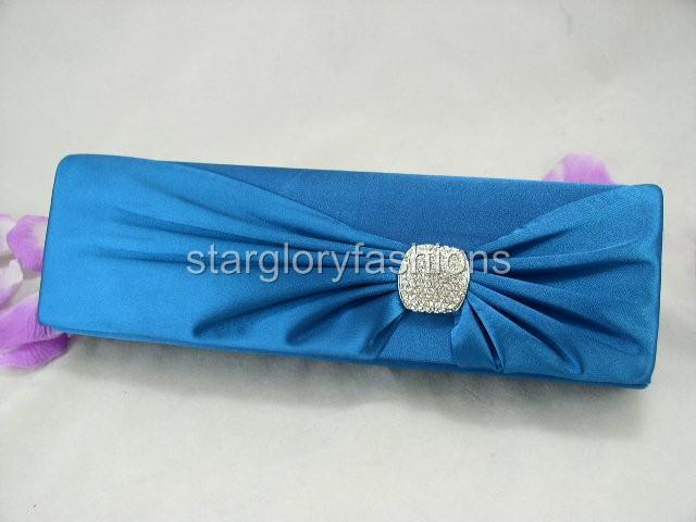 FREE S H Black Satin Evening Prom Clutch Designer Flap Crystals 5 Colors