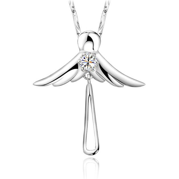 925sterling silver angel wing zircon pendants and necklace high quality jewelry free shipping send the gifts