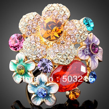Free Shipping High Quality  Imitation Diamond Colorful Flower Finger Ring
