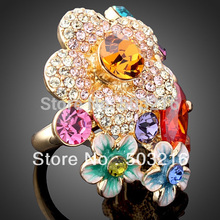 High Quality Austrian Crystal 18 K Gold Plated Fashion Imitation Diamond Ruby Zircon Wedding Ring