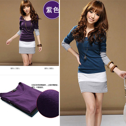 HOT SALES! High Quality Long Sleeve T-Shirts Ladies Top Wear Lady Clothes O-Neck Tops Blouse Stripe Dress Women Dresses T837(China (Mainland))