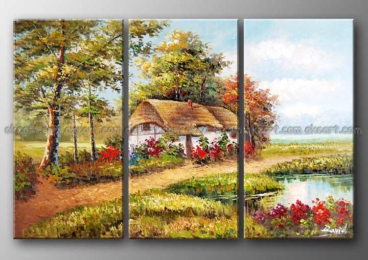 100% hand painted The river little hut some flowers the room is the sleeping beauty free shipping decoration art oil paintings(China (Mainland))