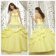 strapless cream yellow taffeta full length formal evening ball gown quinceanera dress