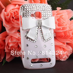 Handmade White Bow Bowknot Bling Diamond crystal Hard Back plastic Case cover skin For Nokia Lumia 710(China (Mainland))