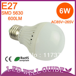 6W e27 led bulb light 5630 SMD / AC110-240V /600LM /CE&ROHS / 10unit/lot Free shipping(China (Mainland))