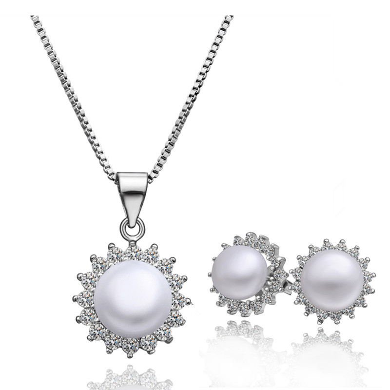 Wholesale-White-Gold-Plated-Pearl-Necklace-Earrings-Rhinestone-Crystal ...