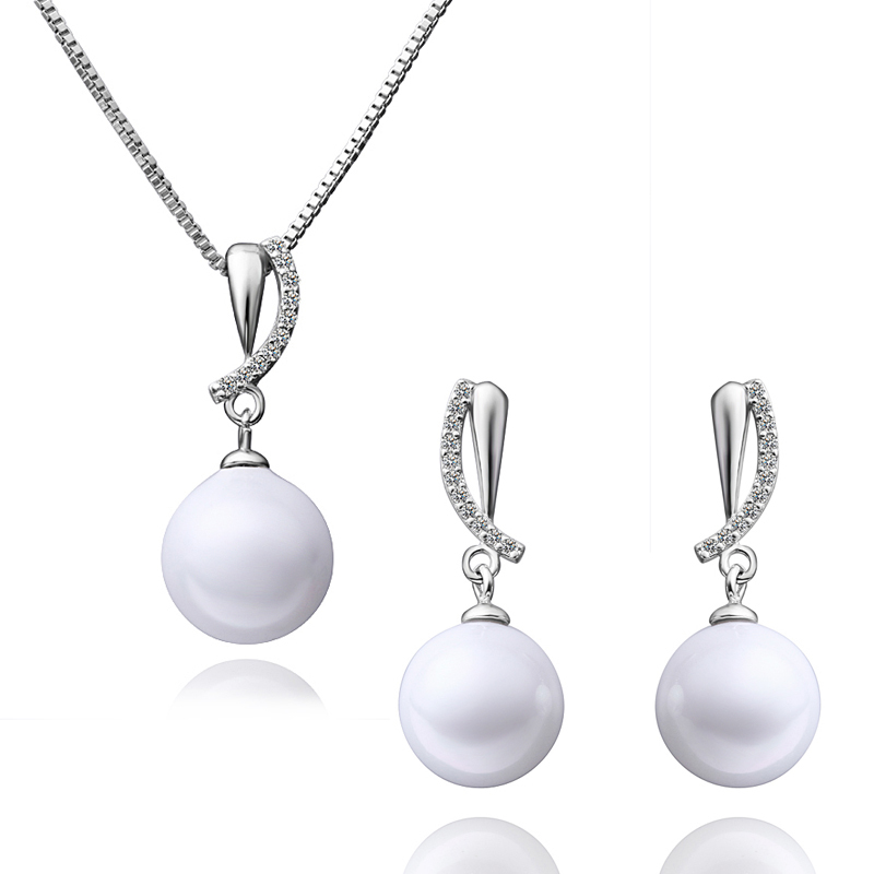 Wholesale-White-Gold-Plated-Pearl-Necklace-Earrings-Rhinestone-Crystal ...