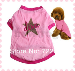 A Star Pet Apparel Dress Puppy Pet Dogs Cotton Printed Clothes T Shirt Pink(China (Mainland))