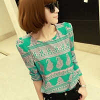 More than 2013 new floral hubble-bubble sleeve design and color round neck long sleeve chiffon unlined upper garment