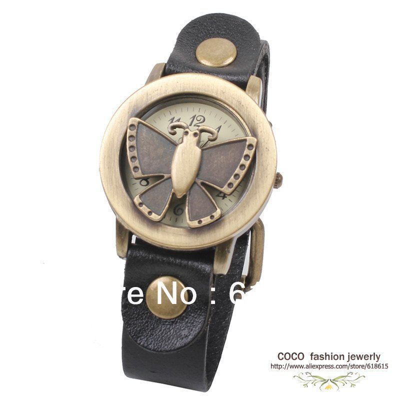 Top quality British vintage black digital lady watch butterfly flip chart the wristwatches gift box shipping free wholesale(China (Mainland))