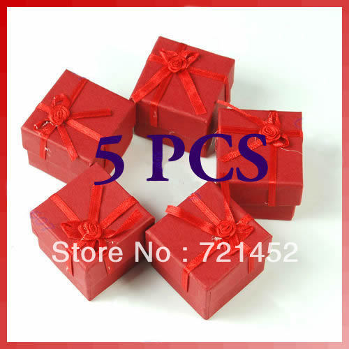 J35 Free Shipping 5pcs lot Jewellery Jewelry Gift Box Case for Ring Square Red