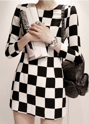 Black  White Cocktail Dress on Free Shipping 2013 Summer Big Hot Selling Black And White Plaid Color