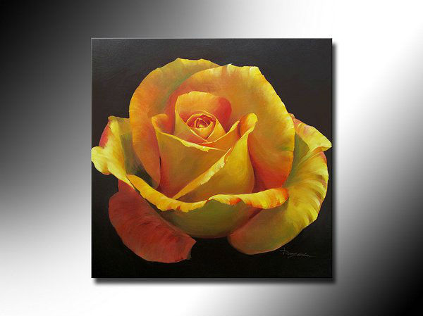 Pure hand-painted oil painting, delicate yellow roses, Free Shipping(China (Mainland))
