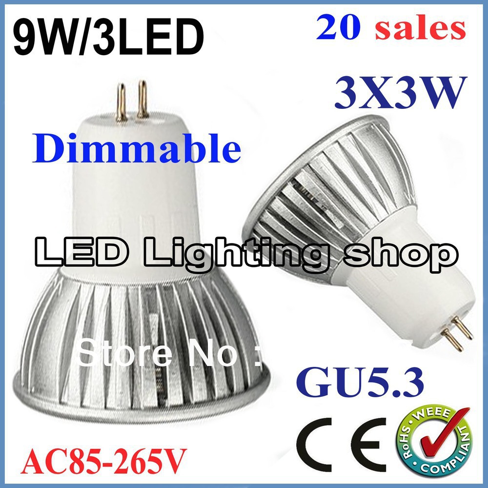 FREE SHIPPINF 20pcs/lot GU10 E27 E14 MR16 GU5.3 9W 85-265V High power Light lamp Bulb LED Downlight Led Bulb(China (Mainland))