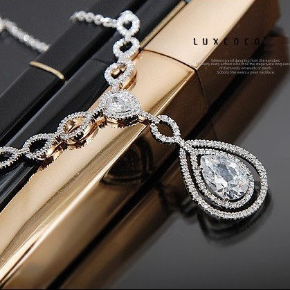 I f short design chain 18k platinum aaa zircon luxury bridal necklace drop marriage accessories