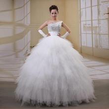 Oblique one shoulder train lace princess diamond feather wedding dress slim wedding dress