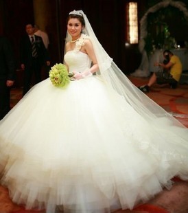 Dream 300 meters wedding dress luxury tube top heart shaped the whole diamond train wedding dress