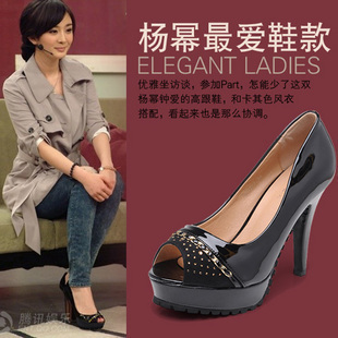 Free Shipping Summer women's shoes pumps platform open toe sandals high-heeled shoes czech diamond japanned leather(China (Mainland))