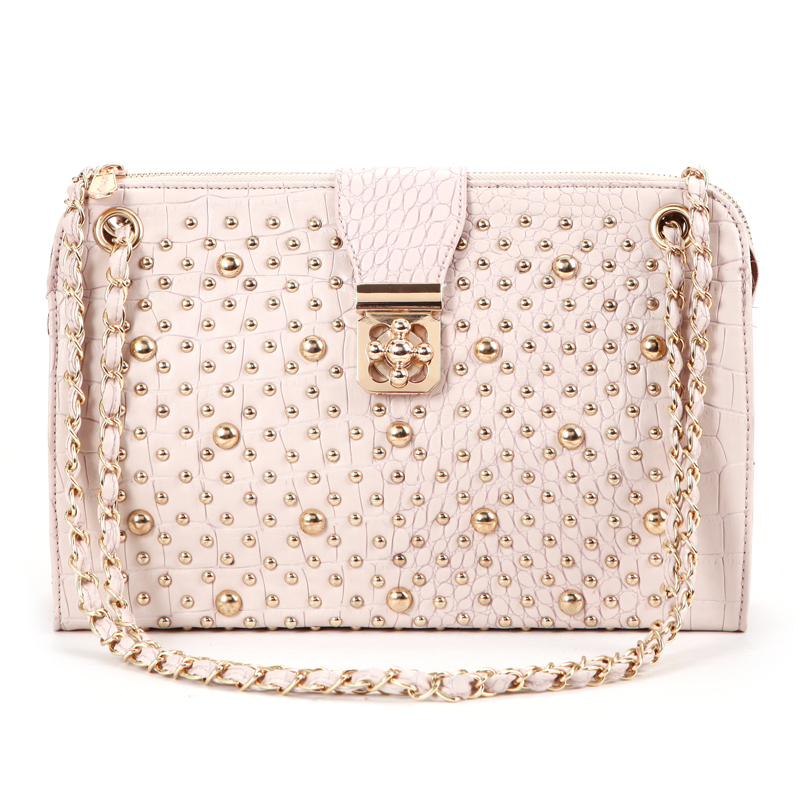 De la mujer 2013 peque&ntilde;o bolso de mano bolsa de remache de bloqueo de la cadena de moda casual bolsa bolsa de un solo hombro cruz- cuerpo bolso bolso de mano