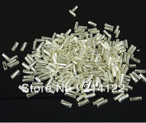 free shipping (mix min order $20) 15g 1.5x6mm silver Glass Seed Beads Tube Spacer twist silver(China (Mainland))