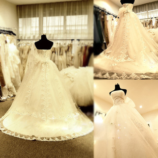 Bandage slim tube top wedding dress bling luxurious train princess wedding dress
