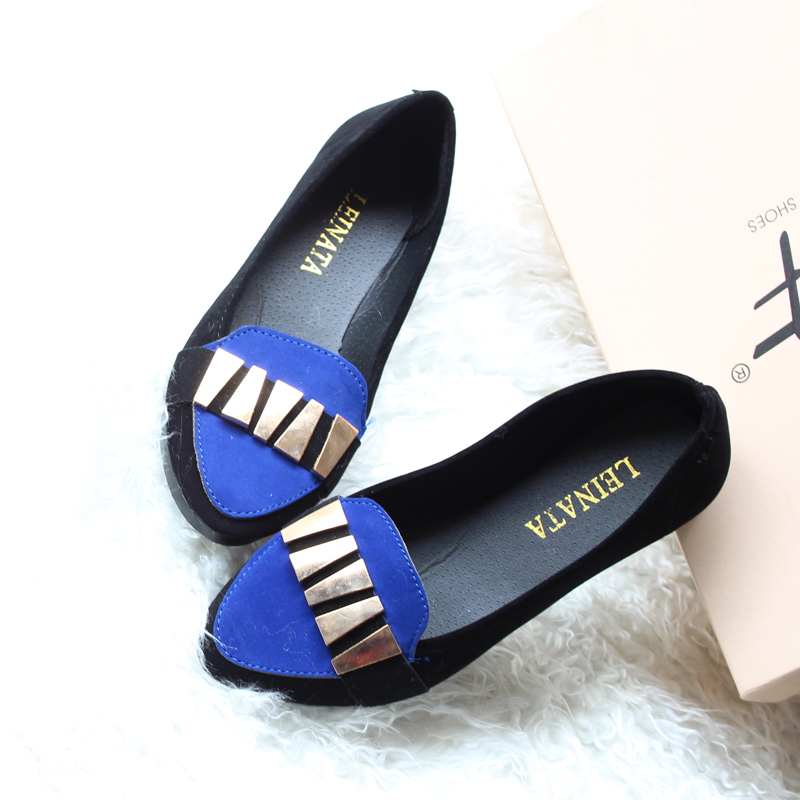 Free shipping Spring 2013 new European and American fashion suede mixed colors metal decorative flat with college wind shoes111(China (Mainland))