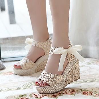 Roman wedge sandals in summer, platform shoes lace bowknot is frying fish mouth high-heeled shoes(China (Mainland))