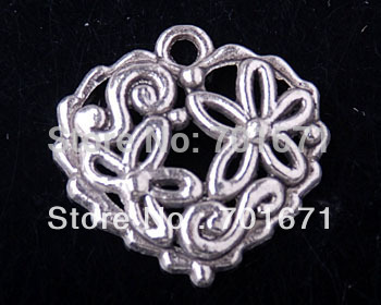 Free Shipping 100pcs/lot DIY Zinc Alloy Charms Pendants Hollow out bump heart Tibetan Silver pandent Fit Jewelry Making V4354(China (Mainland))