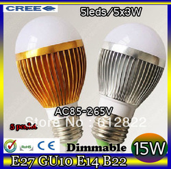 Factory diectly sale 5pcs/lot led Bubble Ball Bulb globe bulb E27 GU10 B22 E14 15W AC85-265V led Globe Light Bulb Lamp Lights(China (Mainland))
