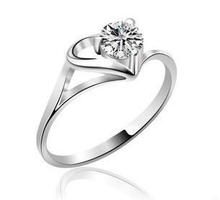 Free shipping 2013 new arrival love heart design 925 sterling silver & AAA grade zircon & platinum plated wedding rings 1pcs/lot