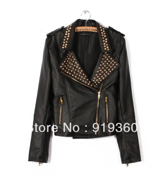 2013 new long-sleeved handsome rivets lapel PU motorcycle leather jacket ,leather jackets,fashion jakcets,free shipping(China (Mainland))