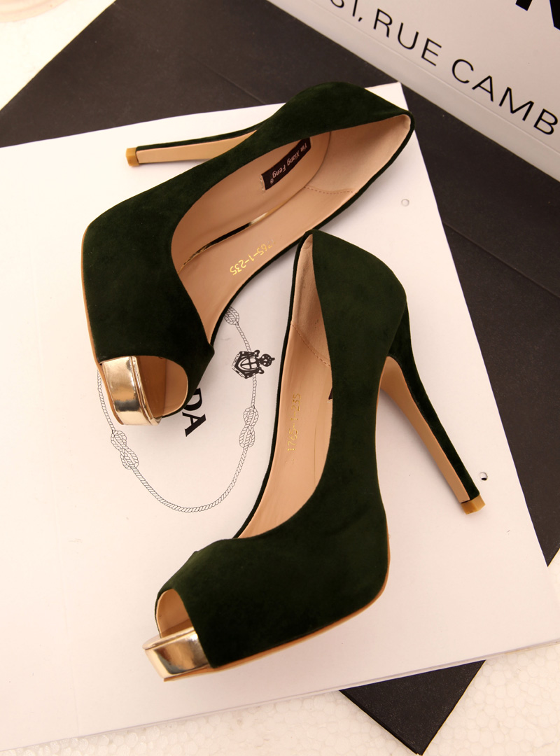 Fashion single red carpet star elegant dark green gold flavor open toe platform high-heeled shoes single shoes women's shoes(China (Mainland))
