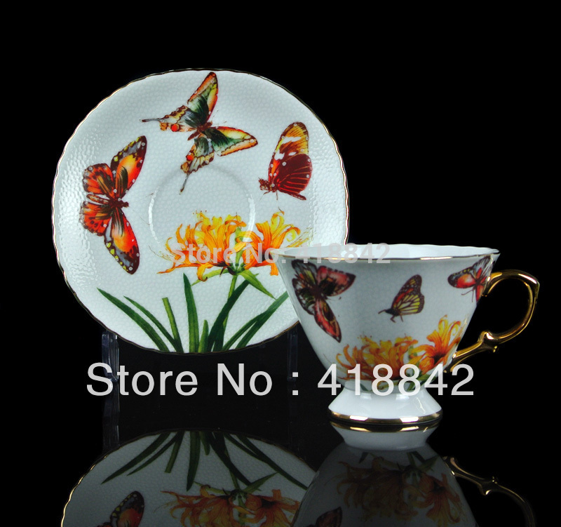 Cup Saucer Bone China Flying Butterflies Coffee Set Tea Cup Christmas Gift