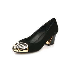 2013 nubuck cowhide medium hells shoes metal flowers thick heel single shoes casual work shoes women’s shoes h201