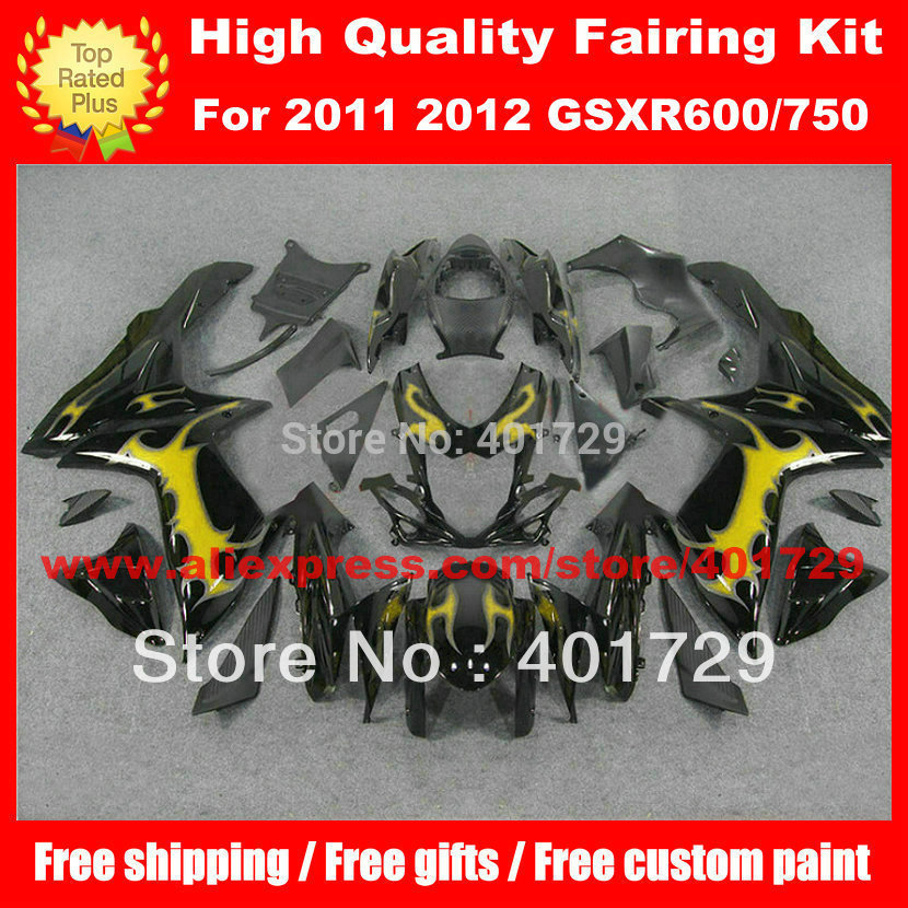 Motorcycle body work for Suzuki GSXR600/750 2011 2012 GSX-R600 R750 11 12 dusty yellow/flat black fairing set with free gift(China (Mainland))