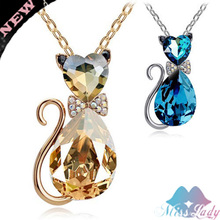 MIX Min Order 15 USD 2013 18K Gold Plated Rhinestone Crystal Cute Lovely Cat Necklaces & Pendants Fashion Jewelry for women 4575
