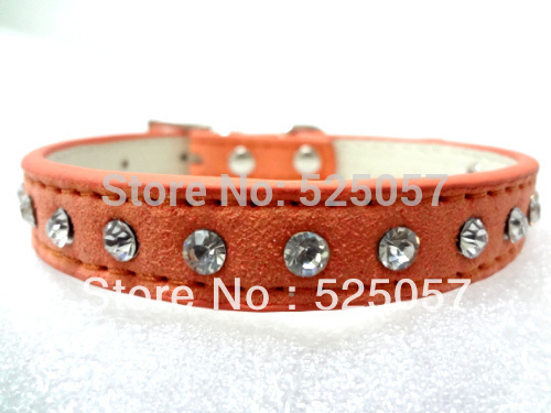 Dog Cat Collar (5 colors) Suede Leather Pet Collars Orange / Red / Black / Blue / Pink S/M Colorful Pet Collar Puppy Rhinestone(China (Mainland))