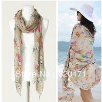 2013 design summer butterfly long scarf crapemyrtle flower pattern beach sunscreen scarf shawl for women beach wear wholesale
