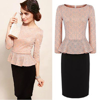 Free Shipping New Arrival Spring Autumn Brand vintage Dress Plus Size Elegant Pencil Half Sleeve Blue Fashion Dresses JB121447