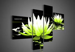4 Piece Wall Art No Framed Modern Abstract Acrylic Flower Water Lily Green Oil Painting On Canvas Orient Colorful Prints(China (Mainland))
