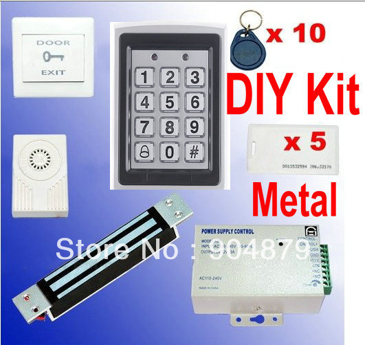 Free Shipping Lowest Price Full Metal Keypad+RFID Access Controller DIY Kit Electric Bolt Door Lock+Power+Keyfob+ID Card+Exit(China (Mainland))