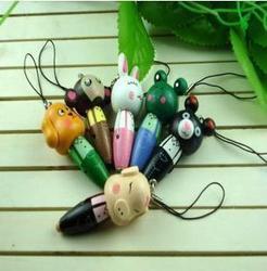 Children gift 6PCS Cut animals mini ballpoint pen cell phone lanyardsFree shipping(China (Mainland))
