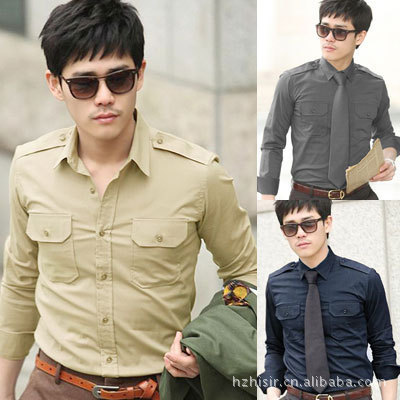 [Foreign trade special for] 2013 men's long-sleeved shirt tooling shirts 6-color khaki A10(China (Mainland))